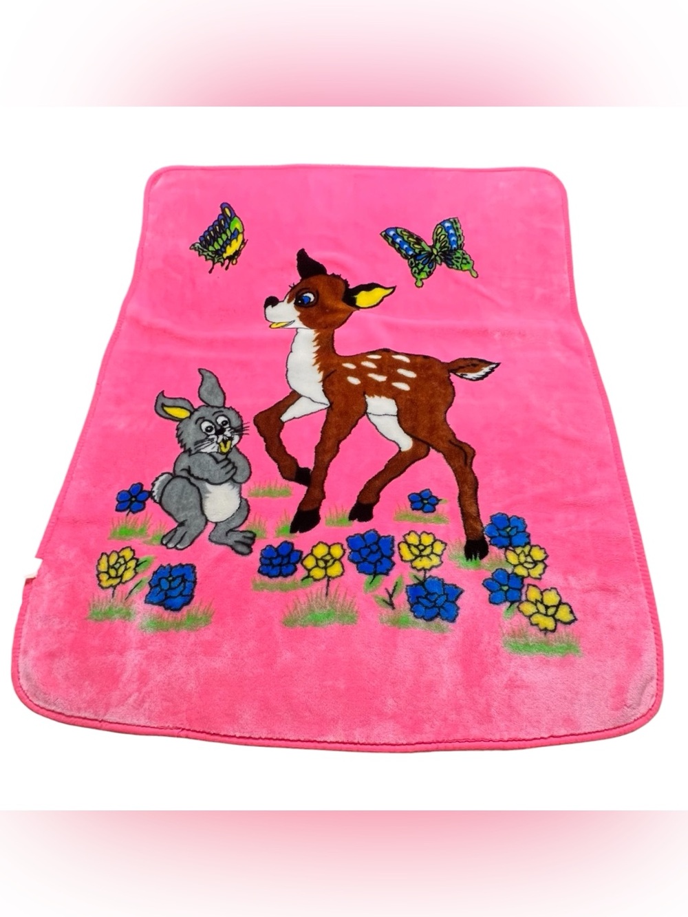 Vintage Disney Bambi & Thumper Plush Pink Baby Blanket